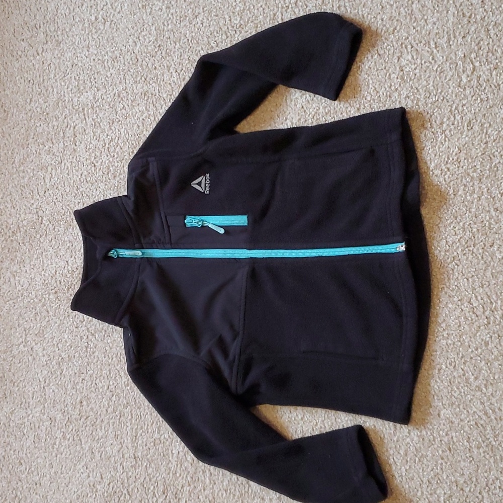 Reebok black zip-up fleece jacket,  size kid 5/6